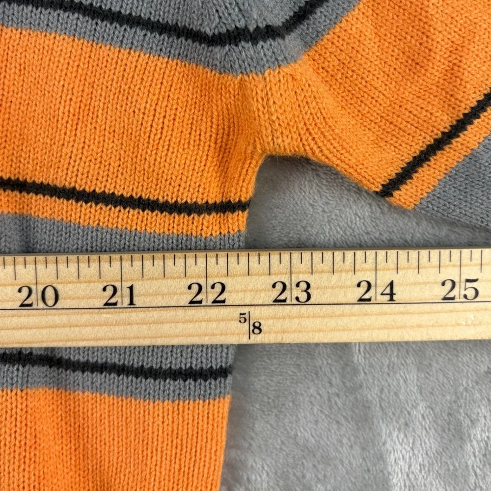 J.G. Hook Mens Striped Crewneck Sweater Orange Grey Black Knit Pullover Large